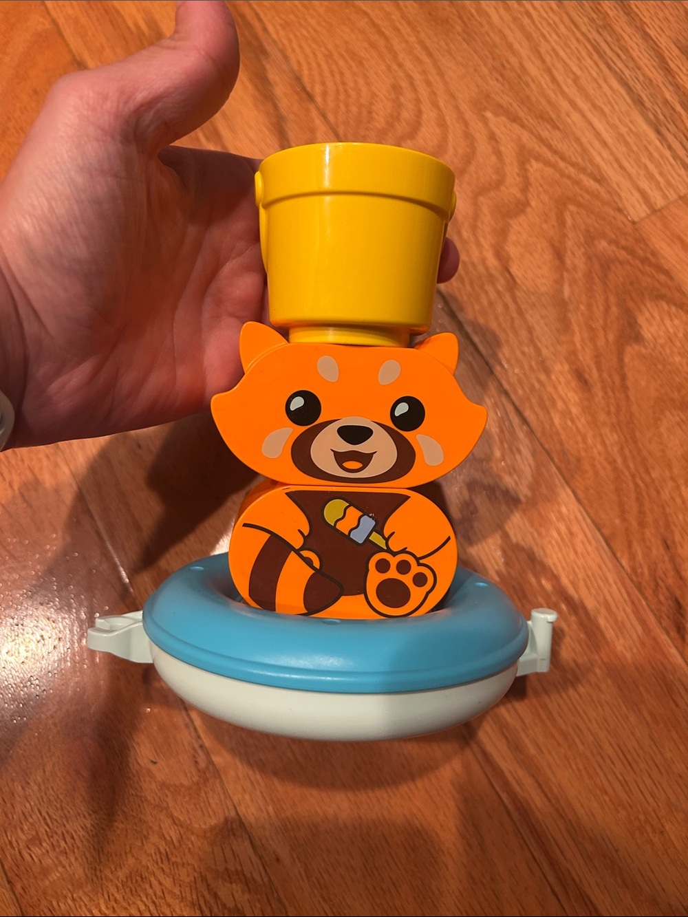 LEGO- Bright Orange Red Panda Stackable Bath Toy with Yellow Cup